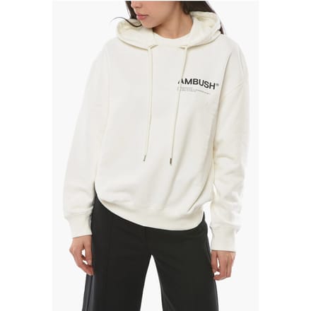 Geborsteld katoenen MULTICORD hoodie in wit