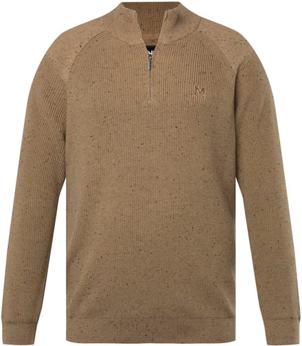 Men Plus - Heren - Gebreide troyer kraag met rits - Zandsteen - Maat L