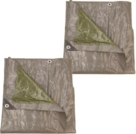 Talen Tools Afdekzeil/dekzeil - 2x - grijs/groen - kunststof - 140 gr/m2 - 200 x 400 cm - waterdicht