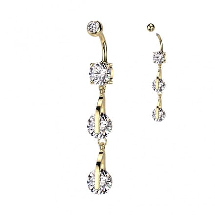 Navelpiercing PVD 2 CZ strakke hanger - goud - LMPiercings