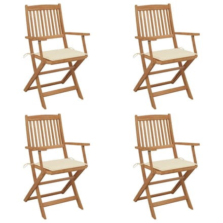 vidaXL - Set - van - 4 - klapstoelen - met - kussens, - gemaakt - van - massief - acaciahout.