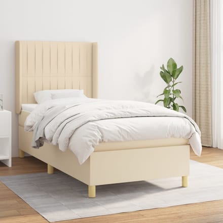 vidaXL - Boxspring - met - matras - stof - crèmekleurig - 90x190 - cm