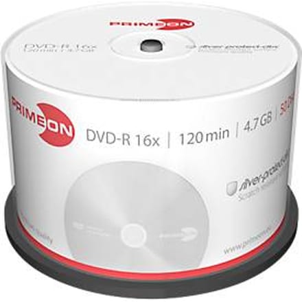 Primeon 2761204 DVD-R disc 4.7 GB 50 stuk(s) Spindel Mat zilver oppervlak