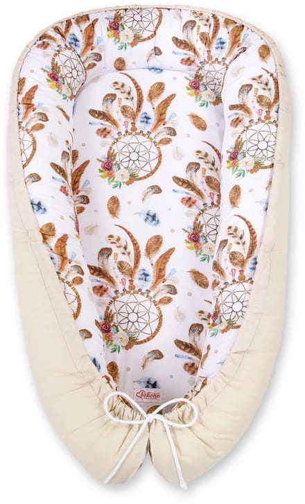 Babynest dubbelzijdig Premium Cocoon voor baby's BOBONO-dromenvangers wit/beige