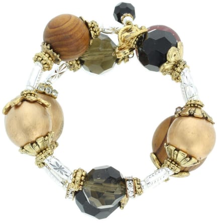 Behave - Armband elastisch met hout en kralen - Boho stijl