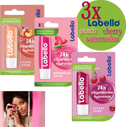 Labello- 3stuks: Peach, Water melon en Cherry lippenbalsem -