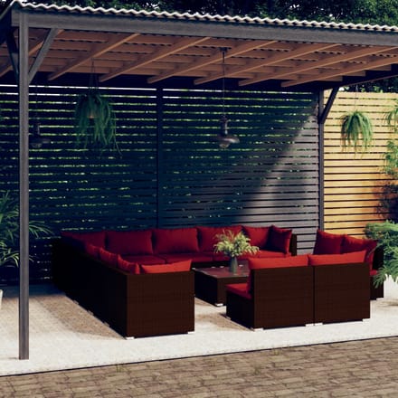 vidaXL - 14-delige - Loungeset - met - kussens - poly - rattan - bruin