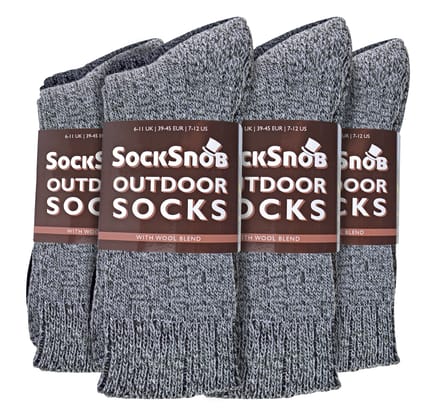 Sock Snob - 12 Paar Heren Wollen Wandelsokken - Grijs