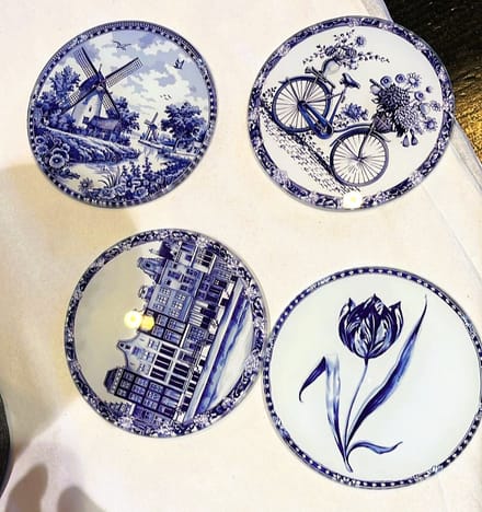 Onderzetters Typisch Hollands - Blauw - Rond - Glas - Coaster - Set van 4 in handig bakje