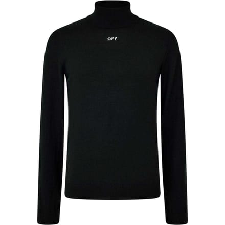 Off White Heren Gebreid Schildpad Hals Sweatshirt (Zwart, Wit)