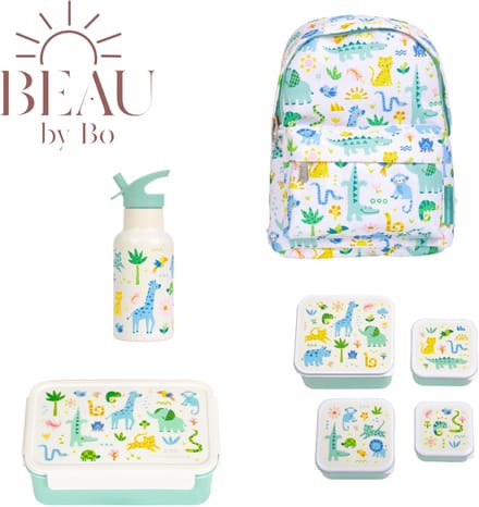 Bundel A Little Lovely Company Back to school set - Rugzak/Drinkfles RVS/4 Snackdozen/Bentobox - Jungle