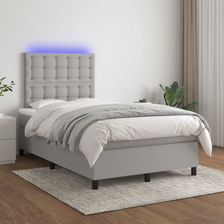 vidaXL - Boxspring - met - matras - en - LED - stof - lichtgrijs - 120x200 - cm
