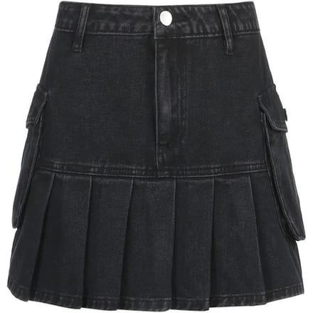 Jupe en jean pour femme Été A-line Ultra courte Plissée XXL black