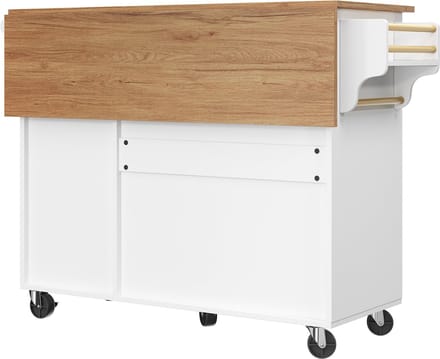 Uitschuifbare Keukeneiland, Dressoir, Opbergkast, Keukentrolley – Multifunctionele eettafel met opbergruimte – Wit,110×45(75)×92cm