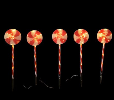 Luca Lighting Tuinstok Candy cane rood 5pcs 75LED ,op batterijen, kunststof H58 x D15cm