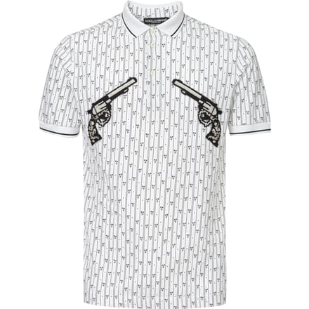 Polo in Piquet Bianca met Allover Printing Dolce & Gabbana