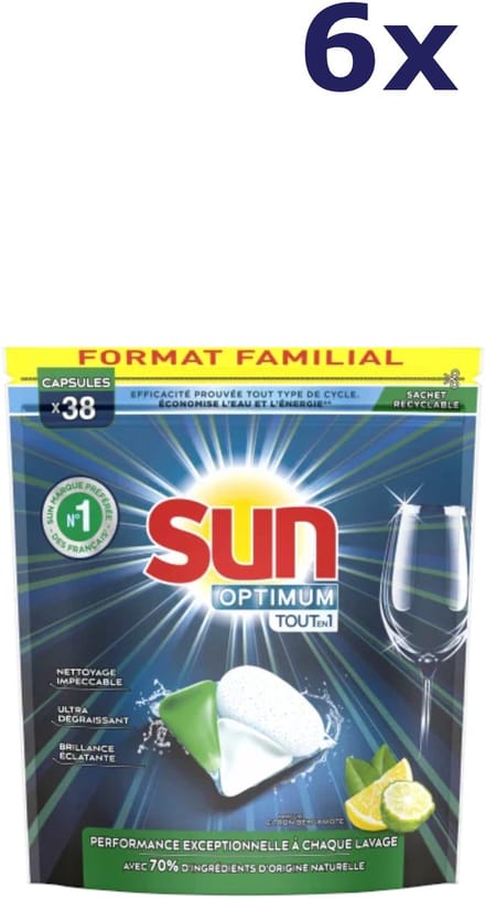 6x Sun optimum vaatwastabletten 38 stuks citron bergamote