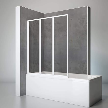 Schulte badwand - 3 delig - 127x140cm - wit profiel - transparant veiligheidsglas