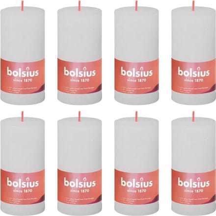 Bolsius Stompkaarsen Shine 8 st rustiek 100x50 mm wolkenwit