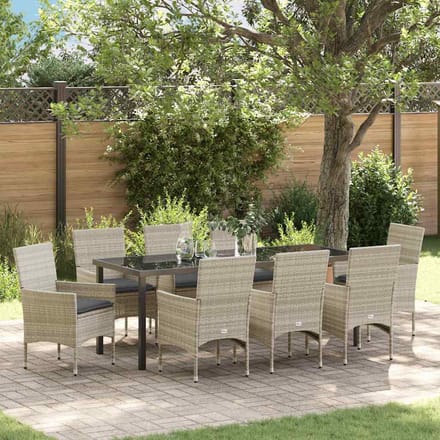 vidaXL - Tuin - Eettafel - Set - 9 - st - Lichtgrijs - poly - rattan