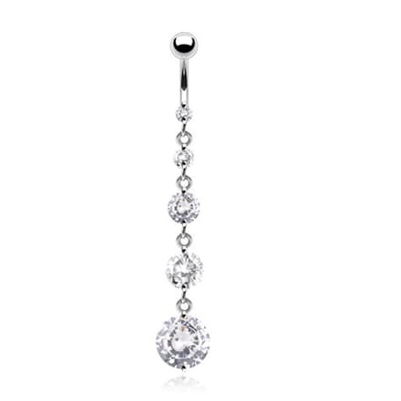 Navelpiercing CZ drop lange hanger - wit - LMPiercings