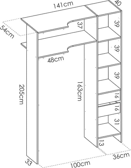 Vente-unique Verstelbare kledingkast DORIAN - L164/234 cm - Wit en grijs