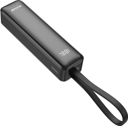 Rixus RXPB03B Digital Display Powerbank 5000mAh With USB-C Cable Built-in Black