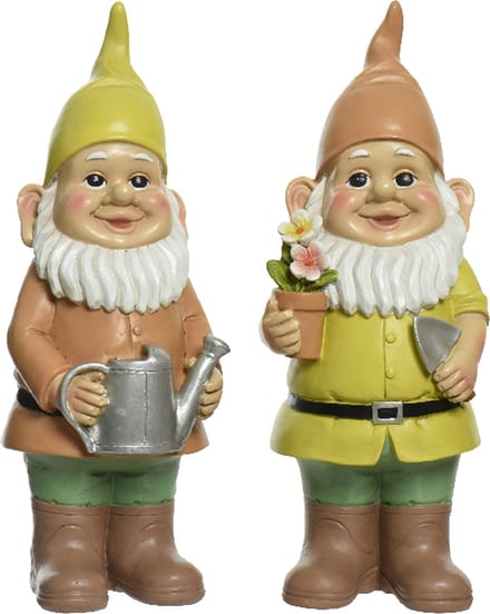 Tuinkabouter set 2x - tuinierende kabouters - kunststeen - H29 cm