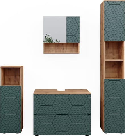 Vicco Badkamermeubel set Irma, Groen/Goudkleurig Eiken, 4-delig