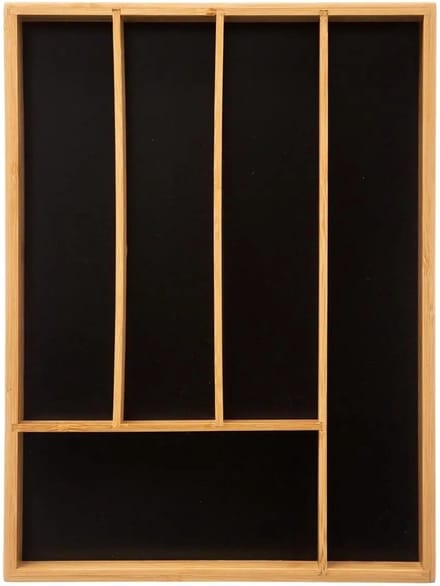 5Five Bestekbak/keuken organizer - 5-vaks - zwart - bamboe - 34 x 25 cm