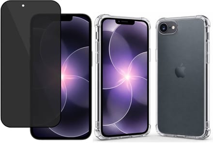 TechNow Hoesje + Privé Screenprotector geschikt voor iPhone 17e Hoesje Screenprotector - Privacy Tempered Glass - Case Transparant