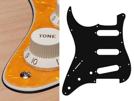 Boston SL-313-PY pickguard, Stallion, standard, SSS, 3 pot holes, 3-5 switch, lefthanded, 3 ply, pearl yellow