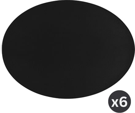 ZICZAC - Placemat TRUDO - SET/6 - lederlook - 33x45 cm - Ovaal, zwart