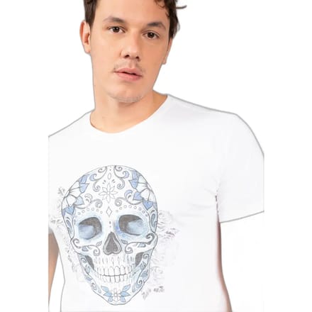 DEELUXE T-shirt met Mexicaanse schedel en bloemenCALAB White