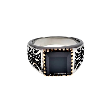 Zegelring Heren - Gepolijst RVS - Ring met Zwarte Onyx