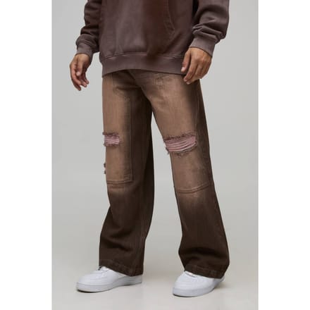 Wijde Pijpen Gewassen Gescheurde Timmerman Stijve Denim Jeans | Brown | Size 28R