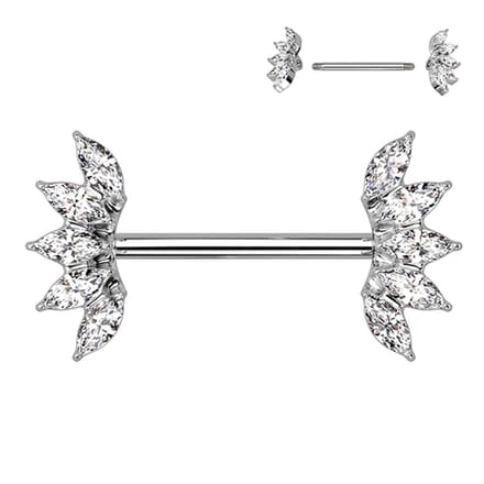Tepelpiercing 5 Marquise Crystals Fan Ends 1.6x14 - wit - LMPiercings