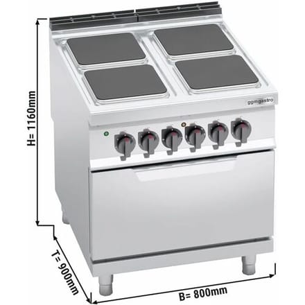 GGM Gastro Elektroherd - 14 kW - 4 Platten Eckig - inkl. Elektrobackofen Statisch - 7,5 kW Zilver
