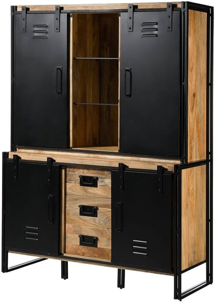 MASSIVMOEBEL24.DE mango buffetkast blank massief hout 150x55x200 cm gelakt gemonteerd BLACKBURN #106