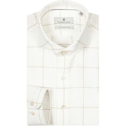 Thomas Maine Overhemd Bari Cutaway Flanel Two-Tone Check Wit-Zand / male
