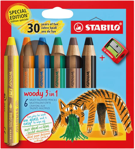 Stabilo multikleurwaskrijt 3-in-1 - etui met 6 stuks
