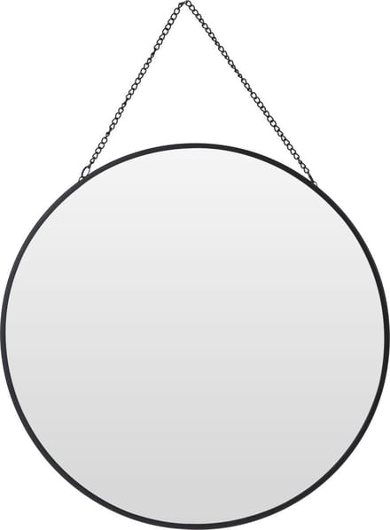 Excellent Houseware Spiegel - met ophangketting - rond - zwart- metaal - D29 cm - wandspiegel