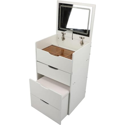 Coiffeuse avec miroir rabattable lumière table de maquillage avec tiroirs tabouret rangement petite coiffeuse white