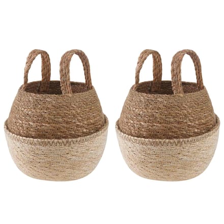 vidaXL Plantenpot met handvatten 2 st Wit Ø 22 x 20 cm 100% Zeegras