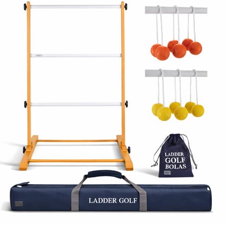 Prof. Laddergolf Spinladder set van Ubergames. SOFT ballen: Fluor Geel, Oranje