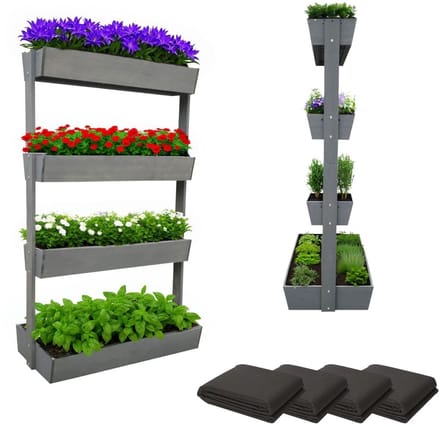 Coemo verticaal plantenbak Vera van hout verhoogd bed 4 etages – ca. 85x45x140 cm - Grijs