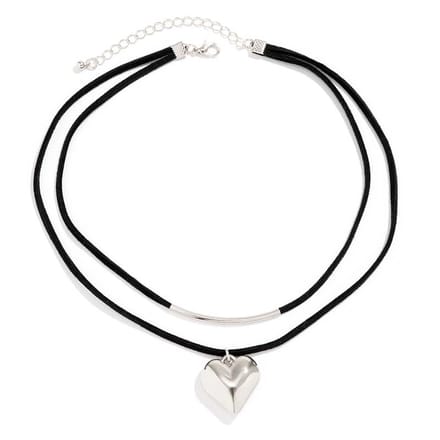 Jomide Ketting/Choker Zwart Hart - Zilverkleurig