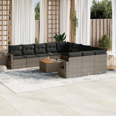 vidaXL - 12-delige - Loungeset - met - kussens - poly - rattan - grijs