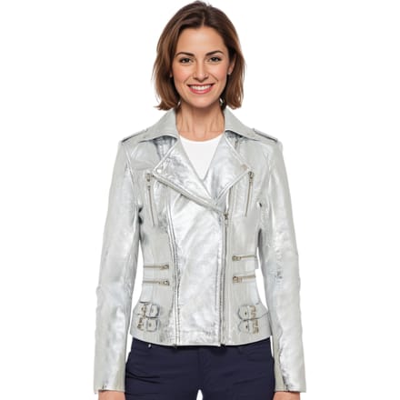Dames leren zilveren Brando bikerjack - Constantia