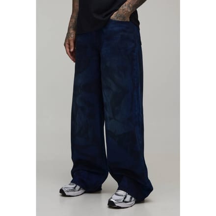 Tall Tie-dye Getinte Baggy Distressed Jeans | Dark Wash | Size 32